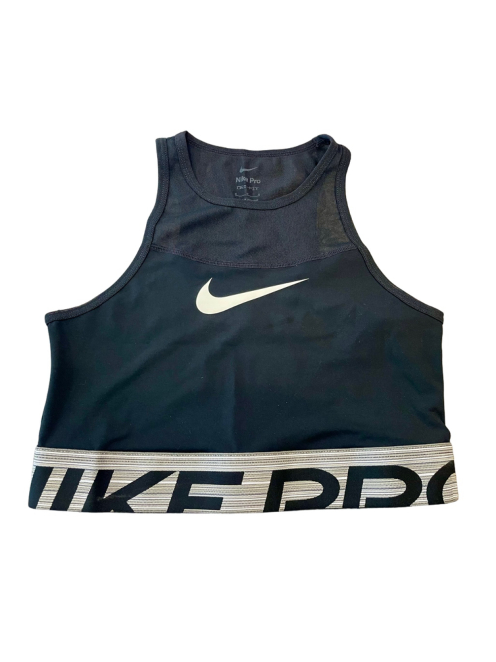 Nike Pro Dri-FIT Women’s Crop Tank Top M Black White Mesh Racerback